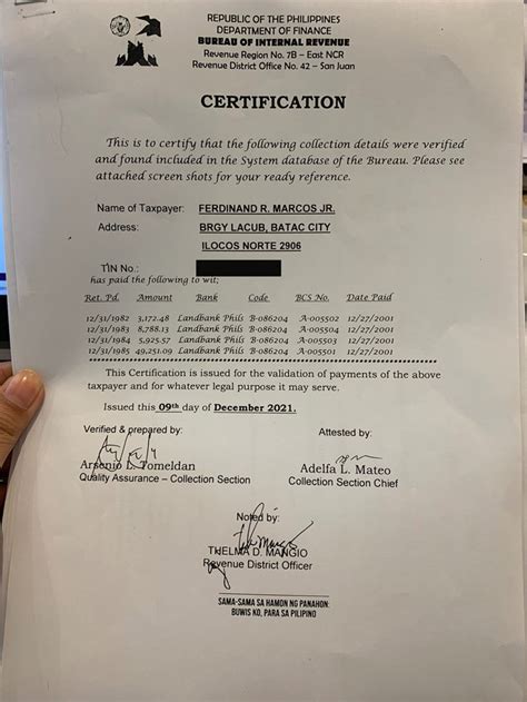 mrcos bir|Bongbong camp: BIR certificate shows Marcos paid tax .